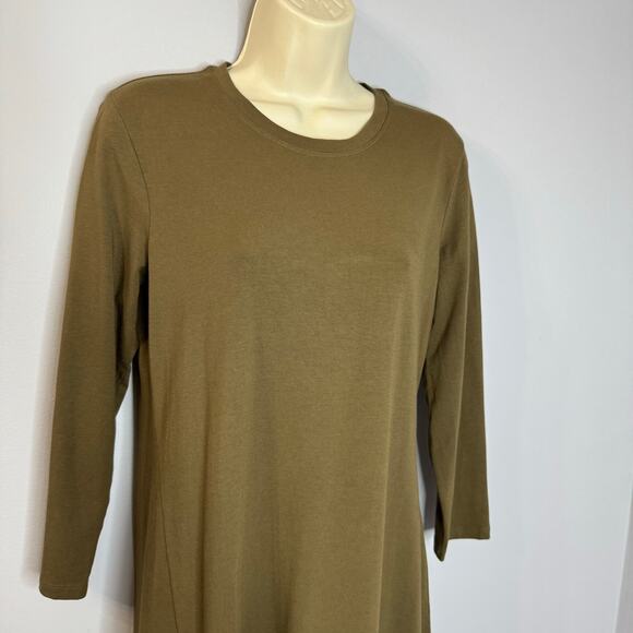 THEORY Button-Hem Ranmire Knit Midi Dress Faded Army Green Casual Wardrobe Sz L - Picture 3 of 10